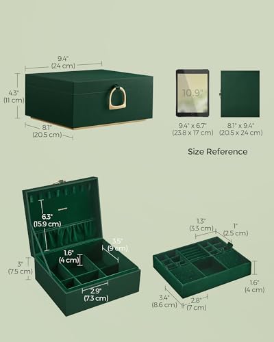 SONGMICS 2-Layer Jewelry Box with Handle, Removable Tray, Floating Effect - Image 5