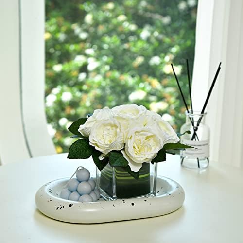 Artificial Peony Silk Flower Centerpieces Faux Floral Arrangement in Glass Vase for Home Wedding Table Decoration (Cream) - Image 5