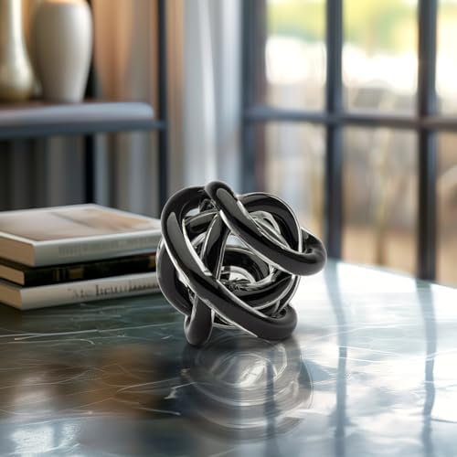 Torre & Tagus Orbit Hand Blown Glass Infinity Knot Sculpture - 3 Inch Glass Art Black Knot Decor Ball for Home Decor, Small Centerpiece Table Decoration for Home Interior (Solid Black) - Image 4