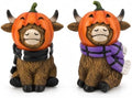 GoGnome Halloween Highland Cow Figurines Set of 2, Cute Pumpkin Head Cow Resin Statues with Scarves & Horn Details Farmhouse Fall Tabletop Decorations (Brown Highland Cow) by GoGnome