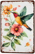 Hummingbird Wall Decor Metal Tin Sign Vintage Hummingbird Floral Wall Art Retro Metal Plaque Farmhouse Country Home Garden Decoration Print Poster Farmhouse Accent Home Decor 8x12 Inch by KIYOYOHomeIsOurHappyPlace