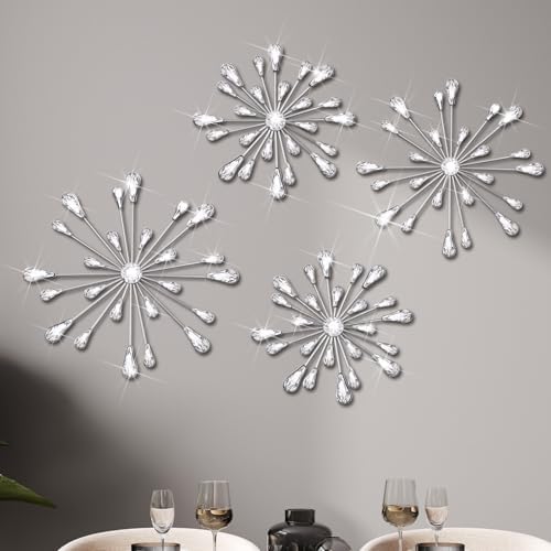 Hicarer 4 Pcs Starburst Wall Decor, Bling Metal Wall Art, Silver by Hicarer