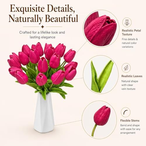 Mandy's 20pcs Artificial Hot Pink Tulips - Image 4