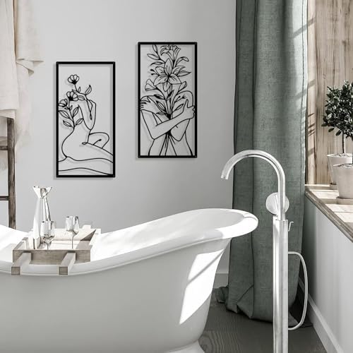 Bakovity Black Metal Wall Art, Abstract Woman Wall Decor, Minimalist Flower Line Decor, Modern Aesthetic Metal Wall Art for Bedroom Bathroom Living Room (4 Pcs, 17 x 9 in) - Image 2