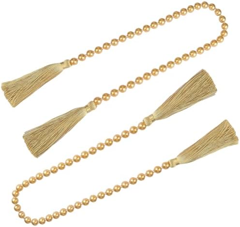 34 Inch Pearl Glass Bead Garland with Tassels -2 Pack,Gold by fenghuangwu
