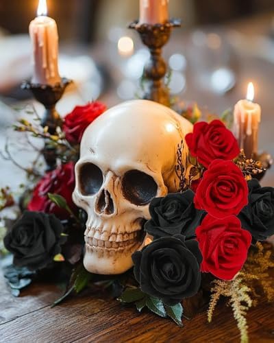 Coferset 50pcs Velvet Artificial Roses Flowers in Bulk,Black - Image 5