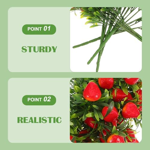 Cabilock 20pcs Artificial Strawberry Stems - Faux Strawberry Bunch, Rustic Fake Fruit Branches for Home Decor Party Centerpieces Photography Props - Image 4