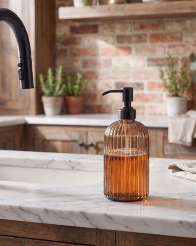 JASAI 18Oz Amber Glass Soap Dispenser with Black Pump for Hand Soap - Image 5