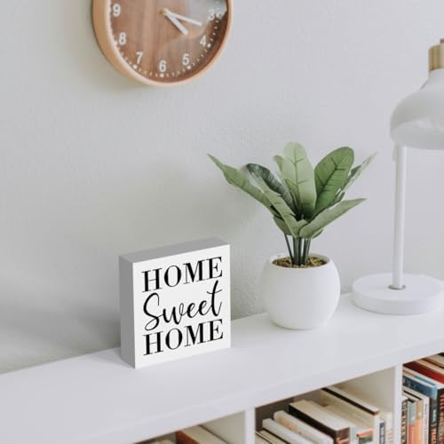 Home Sweet Home Rustic Farmhouse Style Wood Sign Art 5 x 5 Inch Wooden Box Plaque for Living Room Desk Décor Gift - Image 6