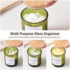 2 Pack Glass Qtip Holder Dispenser Set - Q Tip Holder for Bathroom Canister Qtip Dispenser with Lid for Cotton Balls, Swabs, Floss Picks, and Makeup Sponges ,Olive Green,Large Capacity - Image 2