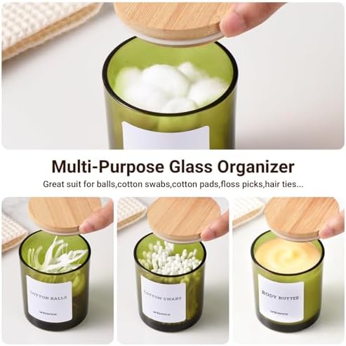2 Pack Glass Qtip Holder Dispenser Set - Q Tip Holder for Bathroom Canister Qtip Dispenser with Lid for Cotton Balls, Swabs, Floss Picks, and Makeup Sponges ,Olive Green,Large Capacity - Image 2