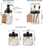 SheeChung Mason Jar Bathroom Accessories Set,6Pcs Rustic Bathroom Set,Black - Image 4