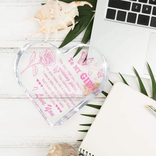 Love Heart Shaped Acrylic for Women, Pink Romantic "For My Girl" Decorative Gift, Anniversary Valentine's Day Gift, Couple Desk Decoration, Valentines Day Office Desk Accessories Decoration 4x4 Inch - Image 6