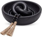 Novabright Farmhouse Wooden Bowl Set with Chain Beads, Black by Unknown