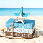 Geelin 4 Pcs Summer Beach Tiered Tray Decor Wooden Book Stack Signs, Starfish Seashell Coastal Nautical Table Centerpiece for Shelf Coffee Bar Home Kitchen Beach House Decorations - Image 5