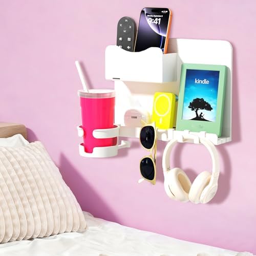 Floating Shelves for Bedside Shelf, Stick On Accessories Organizer, Dorm Room Essentials, Wall Mount Shelf, Cute Room Decor Aesthetic, Girls Room Decor, Cool Stuff For Bedroom Storage And Organization by Unknown