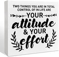 Inspirational Wooden Box Sign, Your Attitude & Your Effort, Motivational Home Office Desk Decor, Encouragement School Classroom Decoration, Positive Gifts for Women Men Coworkers Student by NKBINLILI