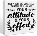 Inspirational Wooden Box Sign, Your Attitude & Your Effort, Motivational Home Office Desk Decor, Encouragement School Classroom Decoration, Positive Gifts for Women Men Coworkers Student by NKBINLILI