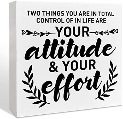 Inspirational Wooden Box Sign, Your Attitude & Your Effort, Motivational Home Office Desk Decor, Encouragement School Classroom Decoration, Positive Gifts for Women Men Coworkers Student by NKBINLILI