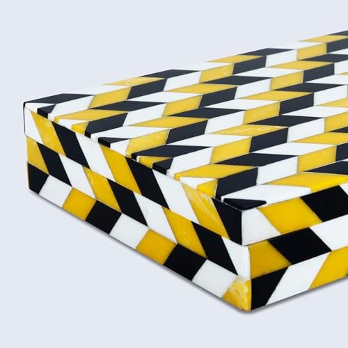 Handicrafts Home Decorative Storage Box with Lid Desk Organizer Box Office Organizer Desk Box for Storage & Shelf Decor – Handmade Resin Inlay – Yellow Marquet Artemis Collection- 6x8x1.5 - Image 5