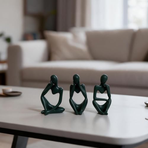 BrownLove 3pcs Green Human Body Abstract Art Decoration, Modern White Art Resin Statue Room Office Shelf Bookcase Decoration (Green, One Size) - Image 2