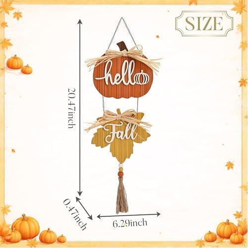 Valery Madelyn Fall Decorations for Home, Fall Wall Decor with Pumpkin and Maple Leaf, Rustic Farmhouse Fall Wreaths, Wooden Pumpkin Decor for Thanksgiving Autumn, 21 inch - Image 5