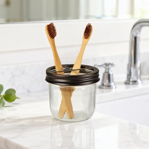 Amolliar Glass Mason Jar Bathroom Accessories Set 4 Pcs (Bronze) - Image 5