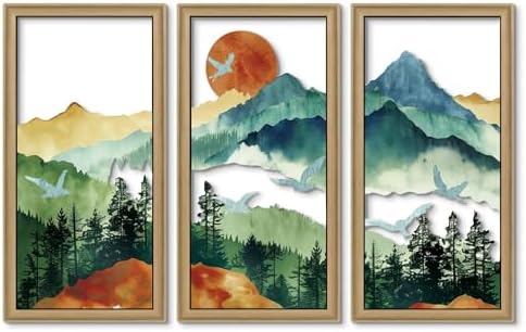 Putuo Decor Boho Mountain Wall Art Set of 3, Aesthetic Nature Landscape Mountain Wall Decor, Rustic Farmhouse Mid-Century Modern Artwork for Living Room, Bedroom, Office, 16.5 x 8.6 inch by PUTUODECOR