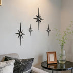 sxnzequnze 4 Pcs Star Wall Art for Home Decor Living Room Bedroom Office Metal 3D,Bling,with Hanging Hook Starburst Midcentury Sculpture Retro Gallery Accent Celestial -Black 16.5in/9.4in - Image 7