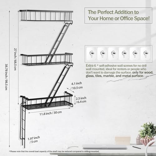SweetSage Fire Escape Wall Shelf - New York Decorative Ladder Shelf, Wall Art Floating Shelf Black Metal Shelves for Bedroom, Home Office Storage and Display (3-Tier) - Image 2