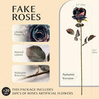 Artificial Roses 20PCS 23.2In Fake Roses Long Stem Artificial Flowers for Tall Vase Silk Rose Autumn Suitable for Indoor Halloween Gothic Decoration Wedding Party Decor DIY Bouquet Dark Blue - Image 2