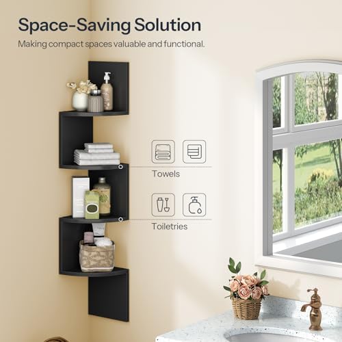 HOOBRO Corner Shelf Wall-Mounted, Set of 2 Floating Corner Shelves for Wall - Image 6