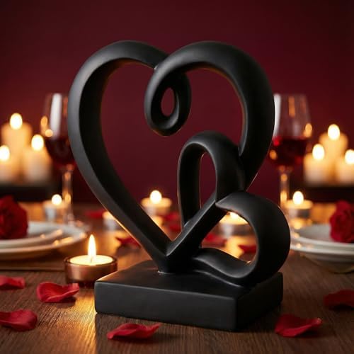 Anniversary Wedding Couples Gift Black Hearts Resin Statue Decor by Unknown
