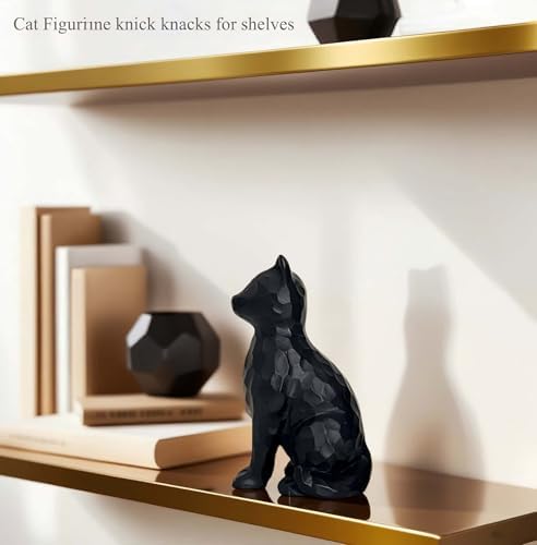 Black Cat Figurines Statue Home Decor Gifts for Women Cat Lovers ,Colletiable Carved Resin Cat Memorial Gift Knick Knacks for Shelf Desktop Office Decorations - Image 5