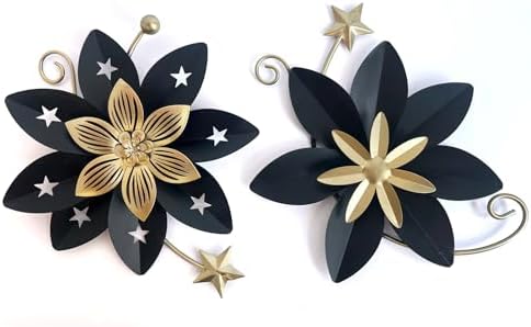 LIFFY Metal Flower Wall Decor, Black & Gold Floral Metal Wall Art for Indoor Outdoor,Black Wall Decor Boho Modern Wall Decor for Bathroom, Living Room, Bedroom, Porch, Garden, Yard (Black & Gold 2) by LiffyArt
