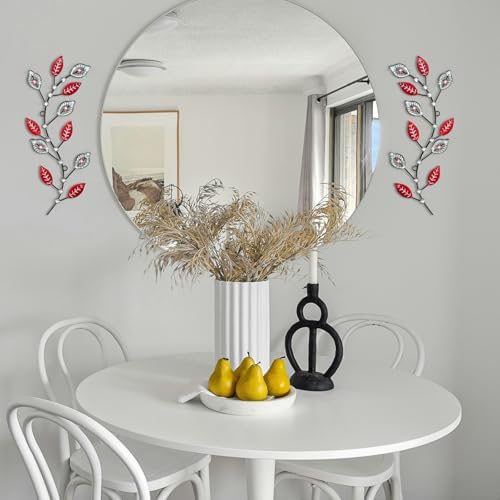 sxnzequnze 2 Set Metal Tree Leaf Wall Art for Home Decor Living Room Bedroom Dining Room Bling Rhinestone, 3D, Iron Branch Hanging Leaf Sculpture Art Pieces -Red 16.5in*6.7in - Image 2