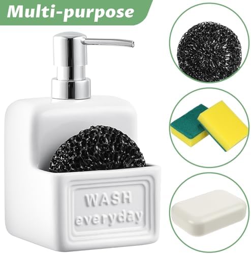 RQYIXI 2-in-1 Ceramic Soap Dispenser with Sponge Holder,White,15 Oz - Image 4