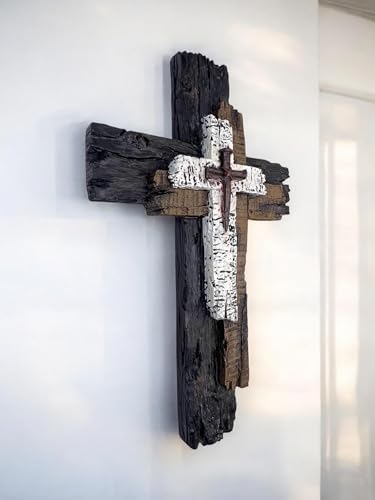 Top Brass Decorative Wall Cross – 12” Rustic Multi Layered Weathered Wood Look – Spiritual Jesus Art Décor/Crucifix Sculpture - Image 7