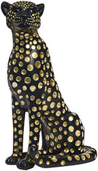Quoowiit Leopard Sculptures for Home Decor, Modern Sculptures Decorations for Living Room, Bedroom, Table, Bookshelf, Black Resin Leopard Art Decorative Sculpture with Gold Polka Dots Design-Black by Quoowiit