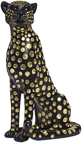 Quoowiit Leopard Sculptures for Home Decor, Modern Sculptures Decorations for Living Room, Bedroom, Table, Bookshelf, Black Resin Leopard Art Decorative Sculpture with Gold Polka Dots Design-Black by Quoowiit