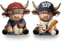 Wesiti 2 Pcs Baseball Highland Cow Figurines, Resin Statue with Bat Ball by Wesiti