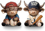 Wesiti 2 Pcs Baseball Highland Cow Figurines, Resin Statue with Bat Ball by Wesiti
