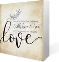 Inspirational Bible Verse 1 Corinthians 13:13 Faith Hope and Love Wooden Box Sign Scripture Desk Decor Rustic Scripture Wood Block Plaque Box Sign for Home Office Shelf Table Decoration by Summerjokes
