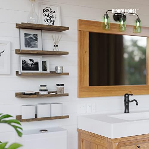RICHER HOUSE 5-Set Floating Shelves with Lip, Brown Wall Mounted Wood Shelf - Image 5