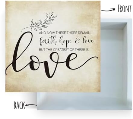 Inspirational Bible Verse 1 Corinthians 13:13 Faith Hope and Love Wooden Box Sign Scripture Desk Decor Rustic Scripture Wood Block Plaque Box Sign for Home Office Shelf Table Decoration - Image 2
