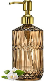 JASAI 18Oz Amber Glass Soap Dispenser with Gold RustProof Pump for Bathroom by JASAIHOME