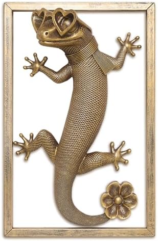 Newinhome Animal Heads Wall Decor (Includes Metal Frame) Resin Animals Sculptures Head Wall Hanging Decoration Gold vintage Wall Sculpture for Living Room Bedroom Office(Lizard) by Newinhome