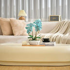 Large Artificial Orchid Arrangement in Oval Ribbed Ceramic Pot, Golden Blue - Image 5