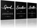 3D Wood Office Wall Art, Framed Grind Hustle Success Inspirational Wall Art, Motivational Wall Decor for Office Bedroom(Ready to Hang, 12x16 inches, Set of 3, Framed) by KIOSSUT