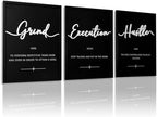 3D Wood Office Wall Art, Framed Grind Hustle Success Inspirational Wall Art, Motivational Wall Decor for Office Bedroom(Ready to Hang, 12x16 inches, Set of 3, Framed) by KIOSSUT